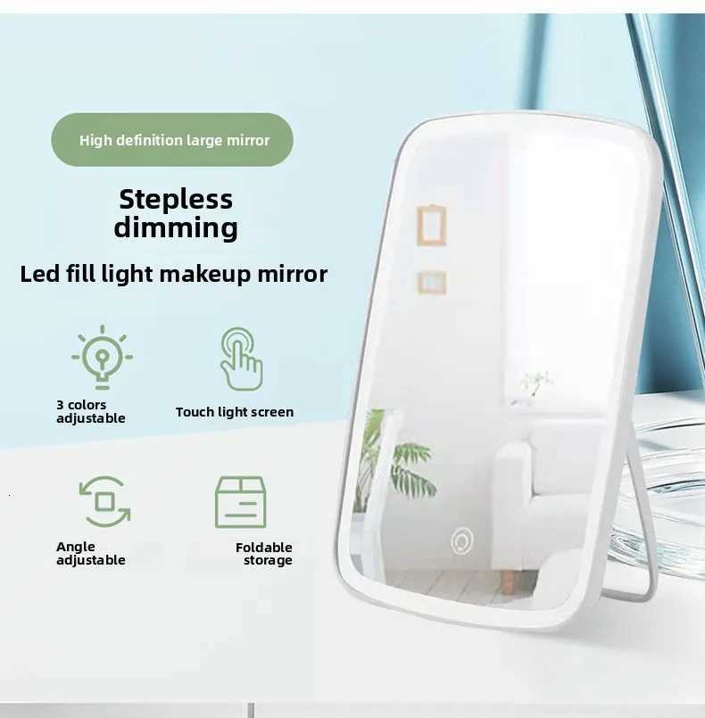 LED Makeup Mirror with Stand Touch Screen 3 Colors Rechargeable Vanity Mirror Portable Tabletop Travel Dimming Cosmetic MirrorT251213