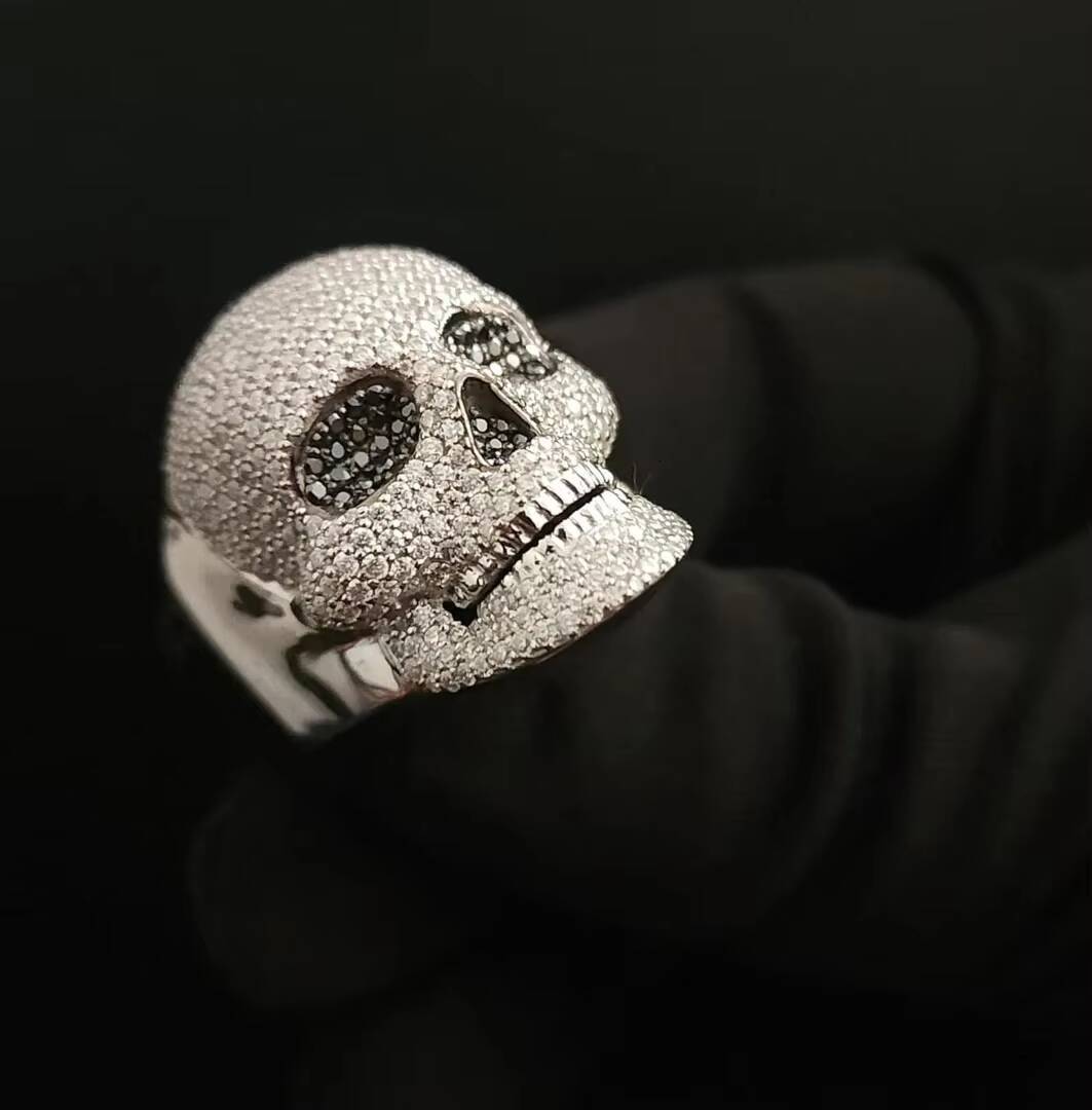 Indian Manufacture Handcrafted Silver Iced Out Skull Diamond Ring Durable and Stylish Jewelry for Gifts Available for Best Price