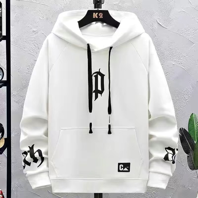 2025 New Men's Korean Trendy Slim-Fit Pullover Hoodie - Thickened Fleece-Lined for Autumn & Winter