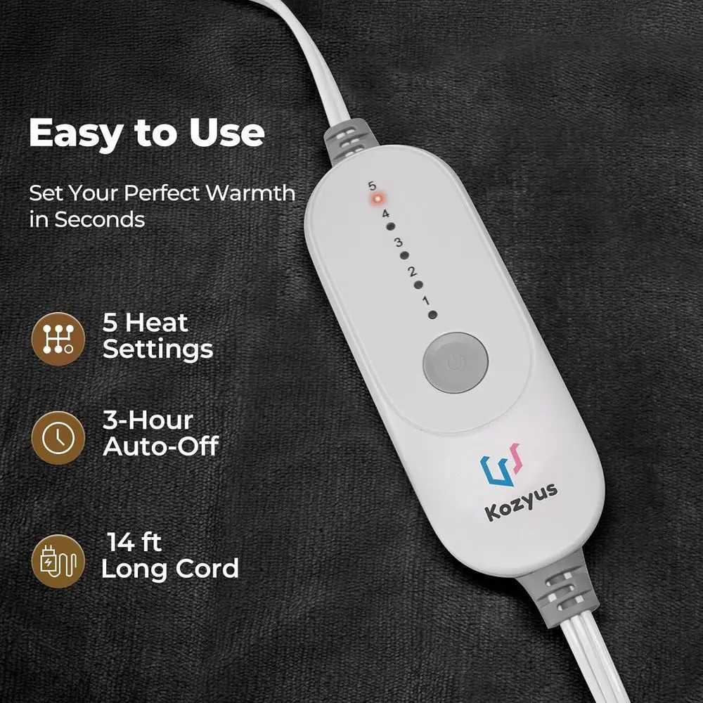 Electric Heated Blanket with Foot and Sleeve Pockets 5-Level Warmth Auto-Off Washable Grey Unisex 50x70 Y251212