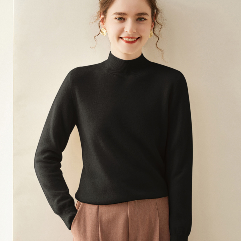 Autumn Winter New Womens Half Turtleneck Cashmere Sweater Loose Pullover Versatile Sweater Inner Knitted Cashmere Base Shirt