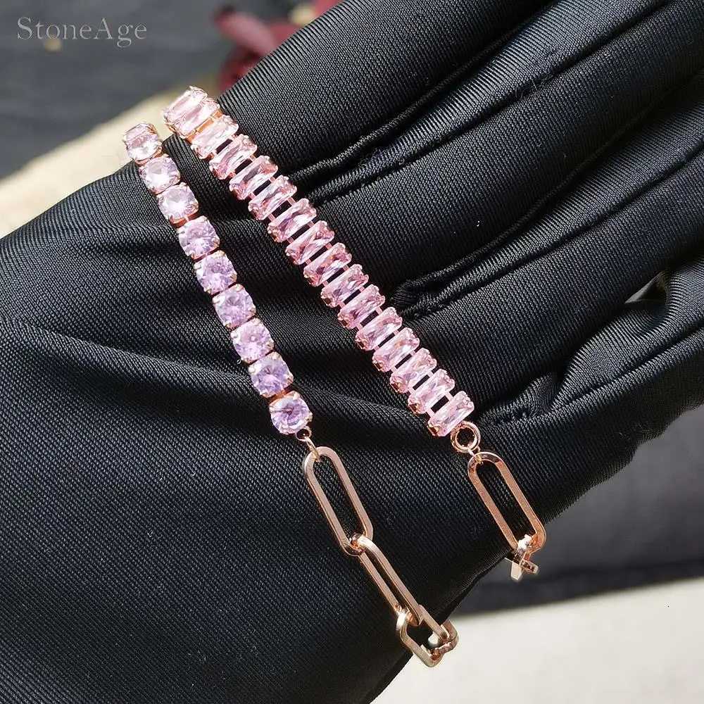 Pink Crystal Tennis s for Women Female Trend Romantic Shiny Zirconia Adjustable Folding Buckle Chain on Hand Jewelry M251213