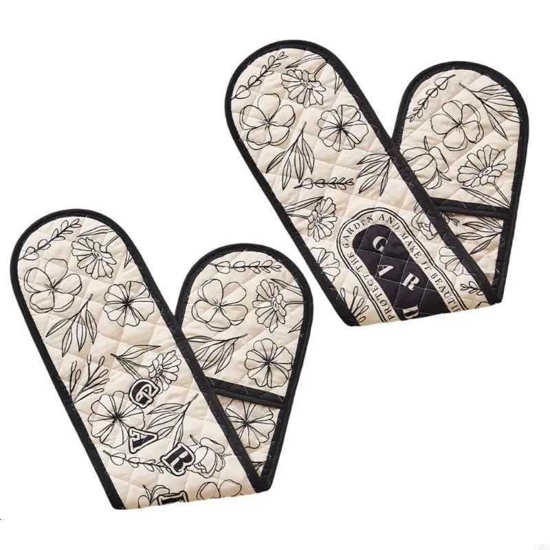 8017cm Practical Heat Resistant Oven Mittens Creative Flower Pattern Long Safety Gloves for Kitchen Bakery Use H251212