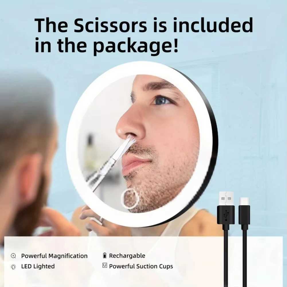 10CM 30X Magnifying Mirror With Tweezers Travel LED Makeup Mirror 3 Suction Cups Rechargeable Dimmable Magnified Vanity MirrorT251213
