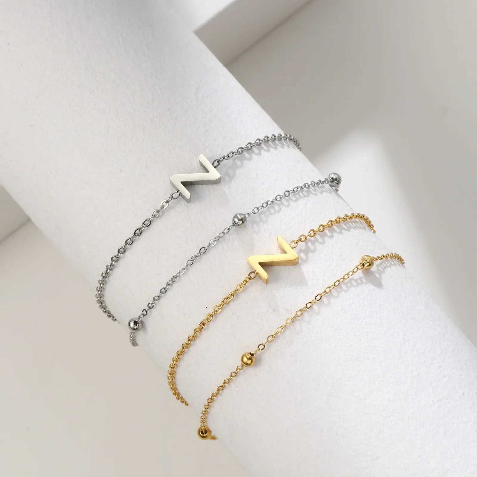 New Fashion A-Z Letter Double Layer s Simple Stainless Steel Gold Silver Color Initials for Women Birthday Gift M251213