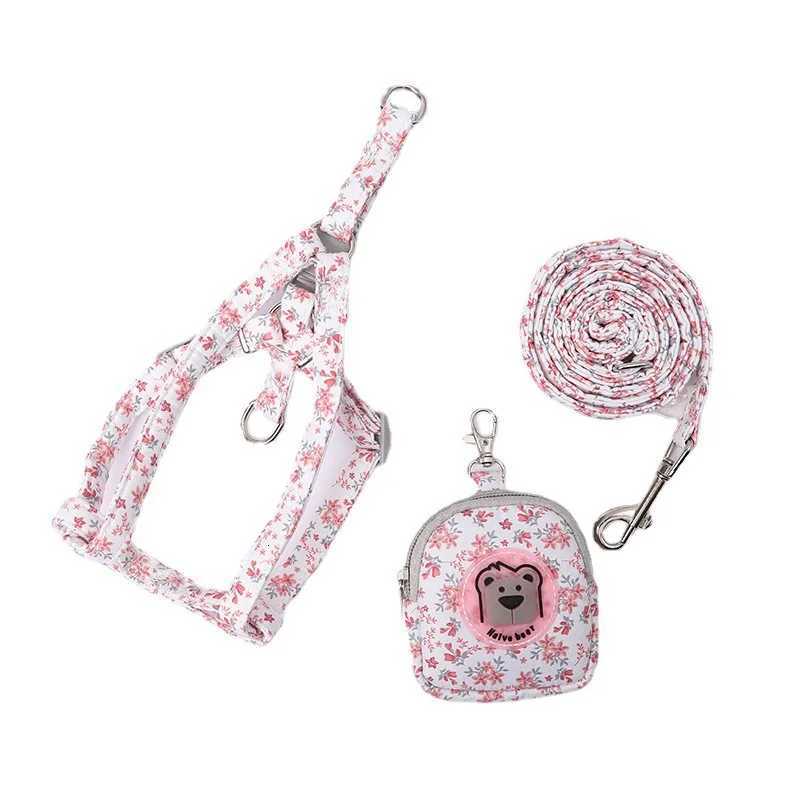 Pet Dog Leash with Snack Bag Summer Floral Pattern Dog Chest Strap Cat Leash Outdoors Accessories for Dogs And Cats M251213