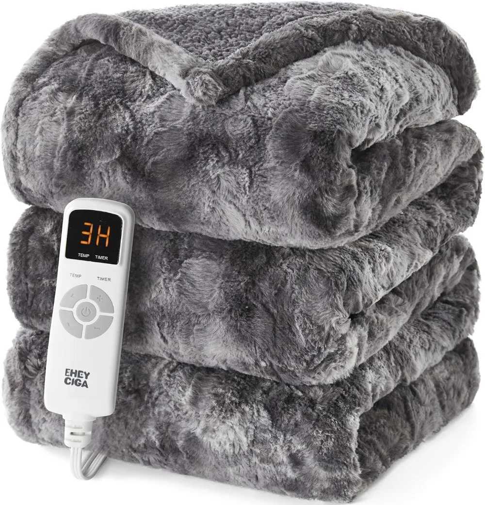 Electric Heated Blanket Queen Size Faux Fur 10 Hours Auto Shut Off 9 Heating Levels Heating Blanket with Dual Control Y251212