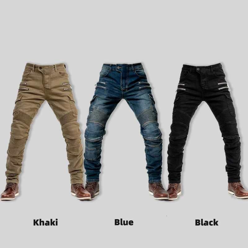 New Double Zipper Metal Style Motocross Moto Trousers Men For Woman Outdoor Riding Jeans With Protective Gear Motorcycle Pants H260411