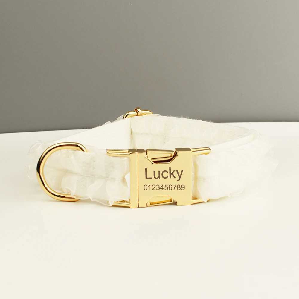 Custom Engraved White Lace Dog Collar Personalized Pet Wedding Harness Luxury Dog Accessories Nameplate Lace 01 M251213