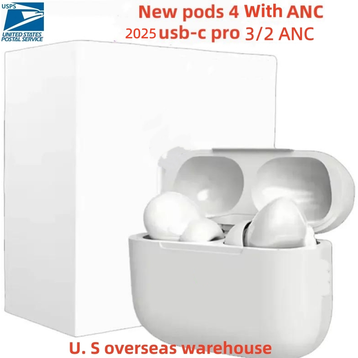 2025 New podspro 3 ANC Earphones Pods 4 Active Noise Cancelling pro 2 wireless Headphones pods 3rd Headset Intelligent Touch for iPhone 16 17