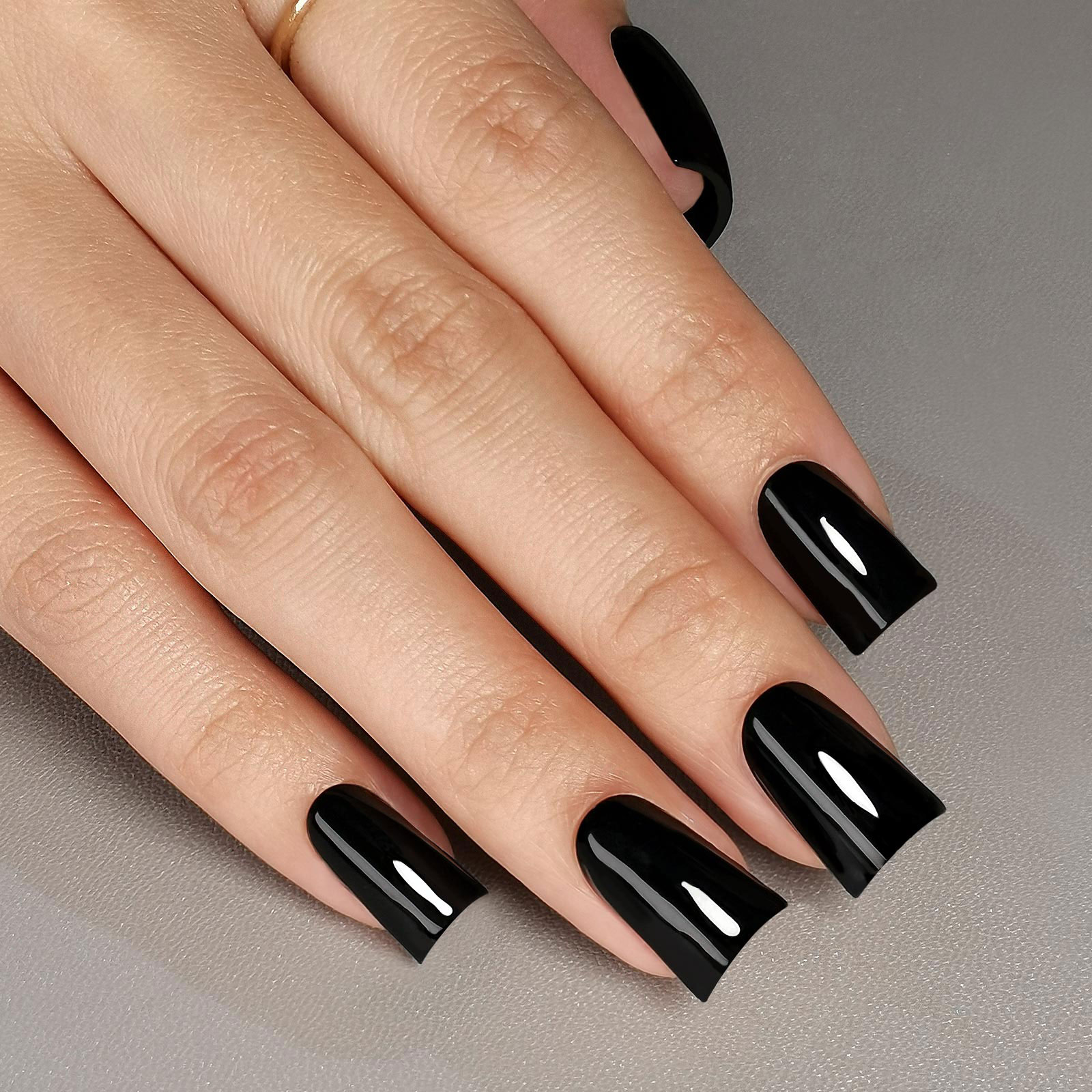 press on nails black 30 pieces of medium-length and thickened duck-foot-shaped nails,suitable as gifts for girls and ladies, as well as daily wear nai