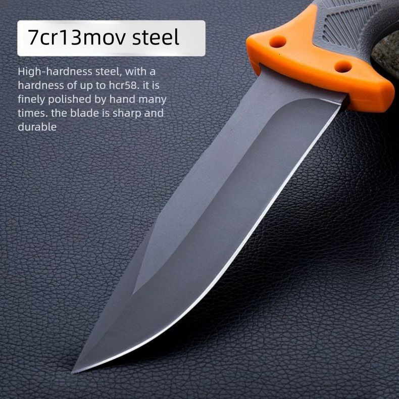 High-hardness Straight Knife 8Cr13Mov Blade Rubber and Plastic Handle Camping Self-defense Hunting Knife Practical Cutting Knife