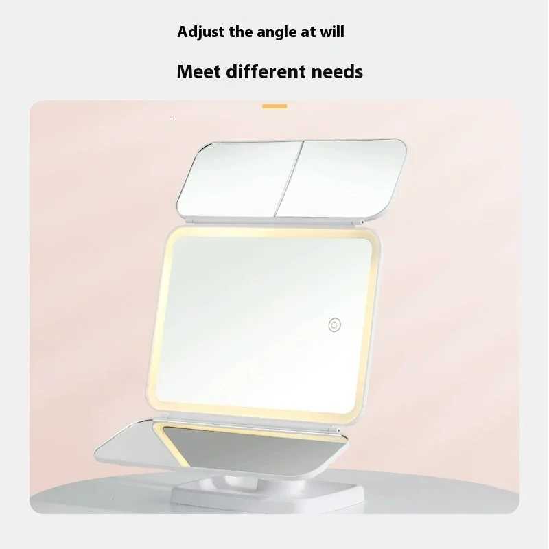 3 Lights Dimmable LED Makeup Mirror with Touch Screen Fold Cosmetic Makeup Mirror Rechargeable Tabletop for Travel Home UseT251213