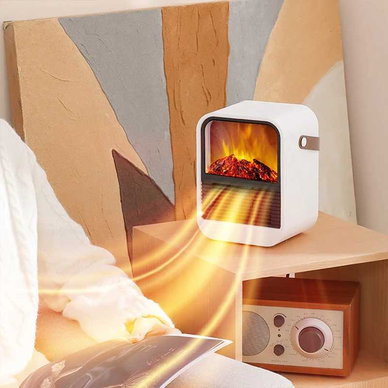 Electric Heater Warm Blower Fan Portable Desktop Household Home Heating Stove Radiator Flame Warmer Machine Y251213