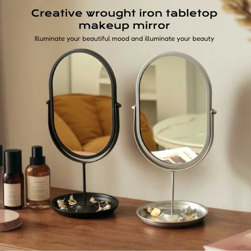 Elegant Dressing Table Mirror Oval Desktop Makeup Mirror for Bedroom Home Use Portable Rotatable Vanity Mirror with Metal FrameT251213