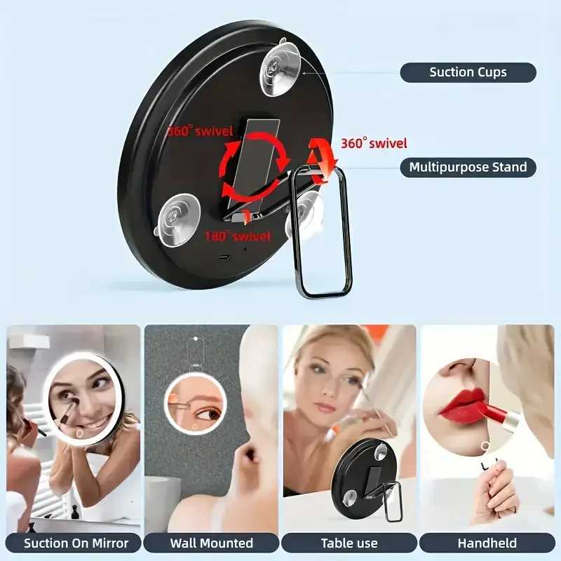 1x 40X Magnifying Mirror with Light Adjustable Color Lighting Includes 3 Suction Cups Stand Clips Perfect for Makeup VanitT251213