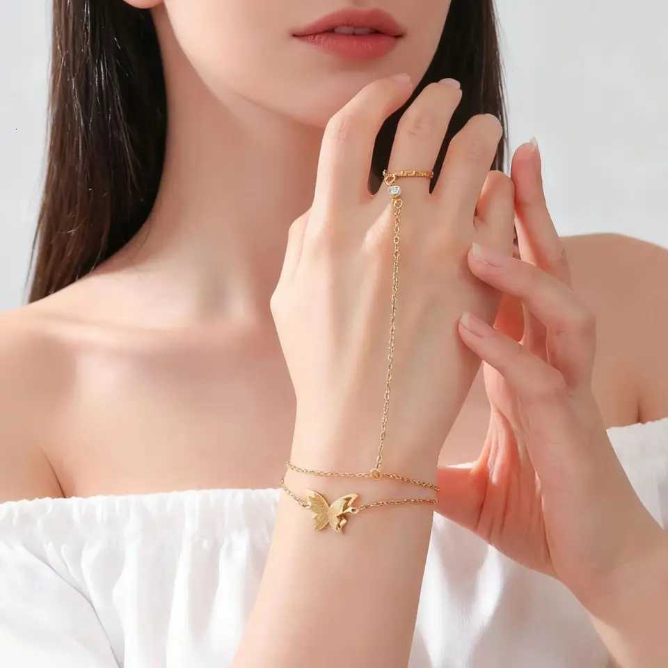 Lucktune Butterfly Charm Stainless Steel Double Layer s For Womens Hand Fashion Gold Color Jewelry Party Gift M251213