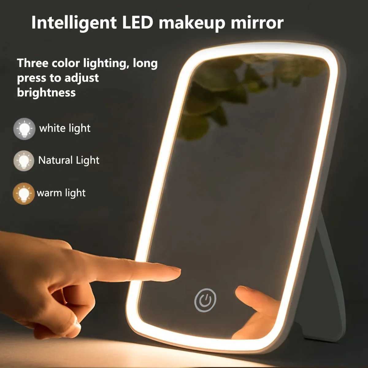 Portable LED Makeup Mirror Touch Sensor 3 Light Modes Adjustable Brightness Warm White Compact for Travel Sleek DesignT251213