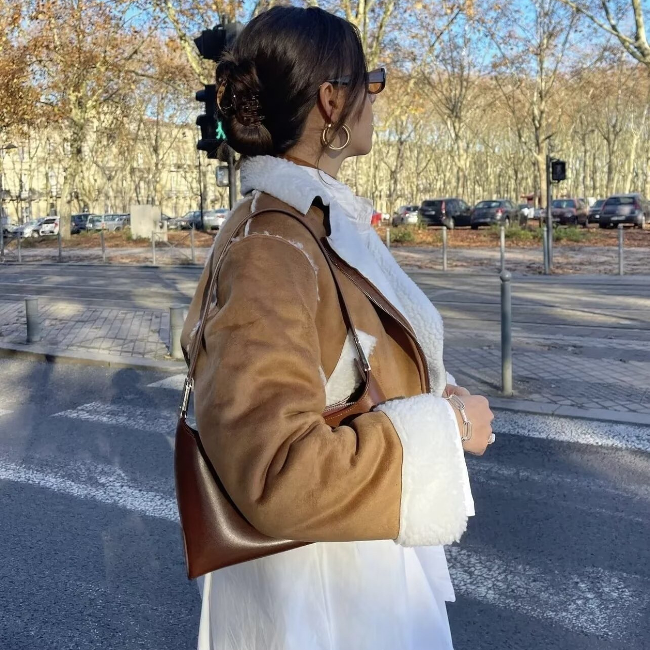 Elegant womens soft fur patch work suede coat fashionable lapel zipper cutting jacket autumn and winter womens warm commuting street jacket 241128