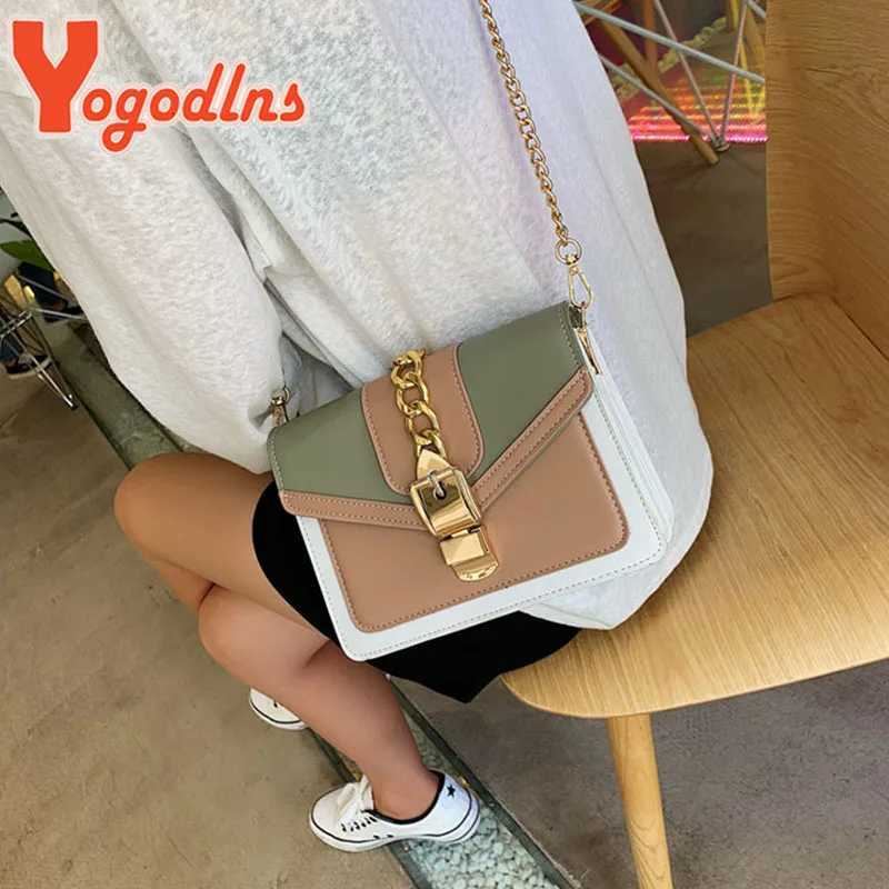 Yogodlns Small Summer Contrast Color PU Leather Crossbody Bags For Women New Chain Shoulder Messenger Handbags Lady Hand BagT251213