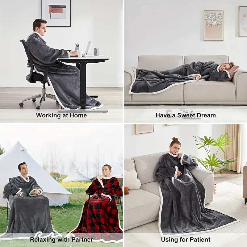 Reversible Flannel TV Blanket Soft Warm Cozy Throw Front Pocket Plush Fabric Blanket Winter Warm Shawl for Bed Sofa Home Textile Y251212