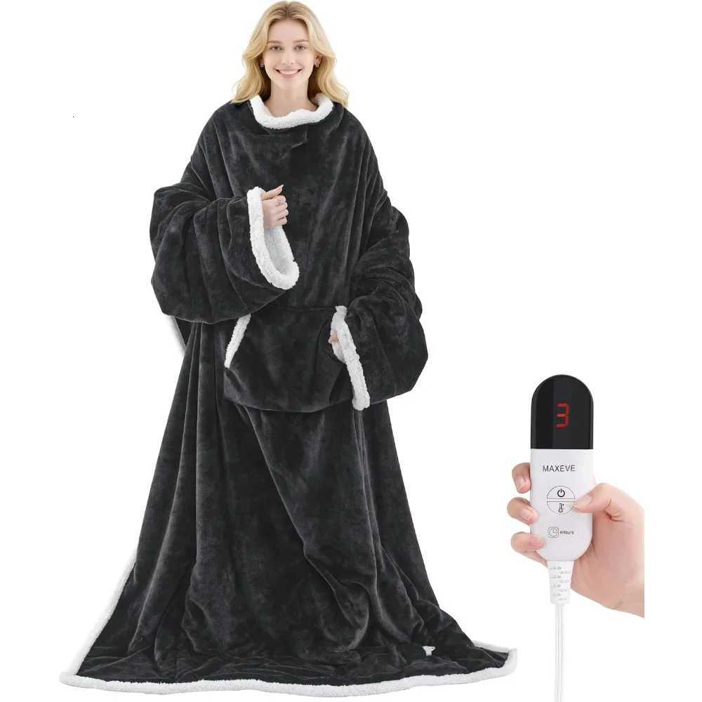 Wearable Electric Heated Blanket with Foot Pocket Sleeves 6 Heat Levels Auto Shut Off Machine Washable Y251212