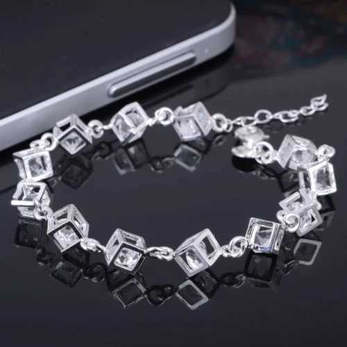 Women Heart Cube Clear Fashion Crystal Bangle Engagement Party Jewelry for Best Friends Gift M251213