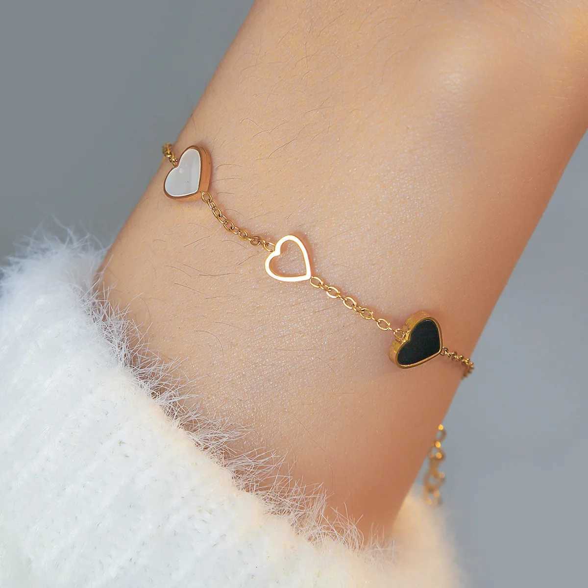 316L StainlESS Steel New Fashion Upscale Jewelry Embed Natural Seashells Heart ShAPe Charm Chain s Bangle For Women M251213