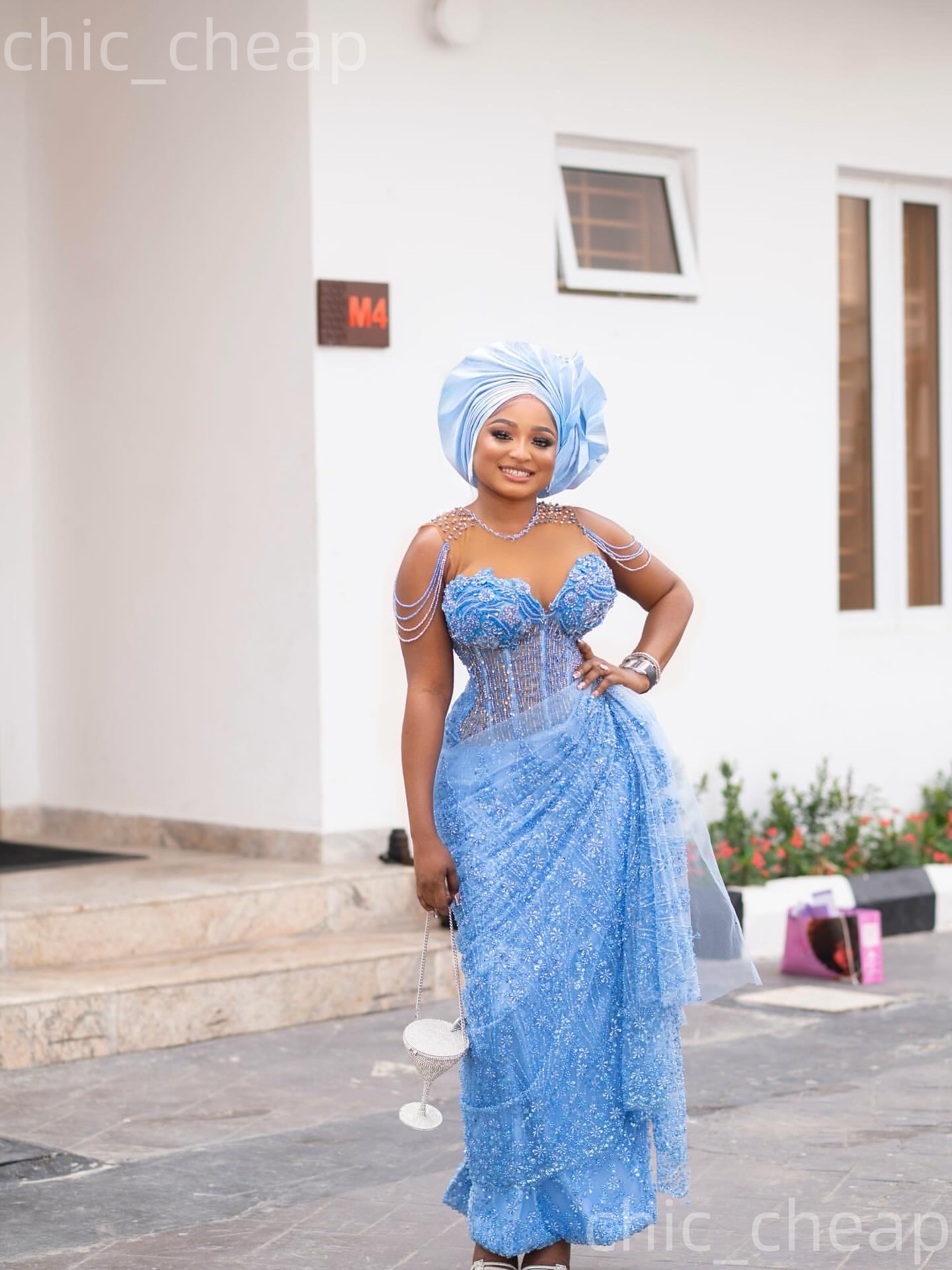 Aso Ebi Light Sky Blue Sheath Prom Dresses 2026 Sheer Neck Beaded Evening Formal Party Second Birthday Engagement Gowns Plus Size Dress For Special Oc