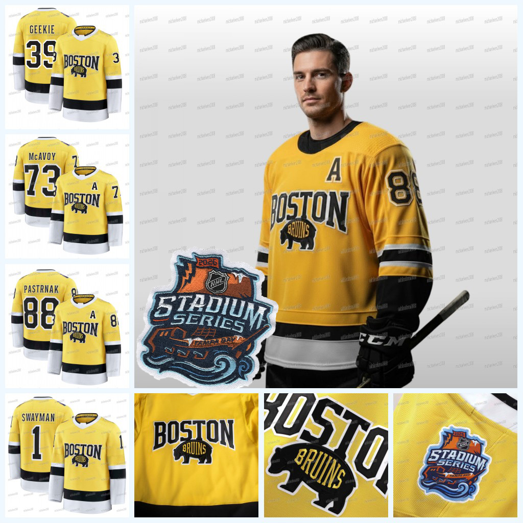 Bostons Bruins 2026 Stadium Series Hockey Jersey David Pastrnak Charlie McAvoy Jeremy Swayman Mason Lohrei Nikita Zadorov Morgan Geekie Custom