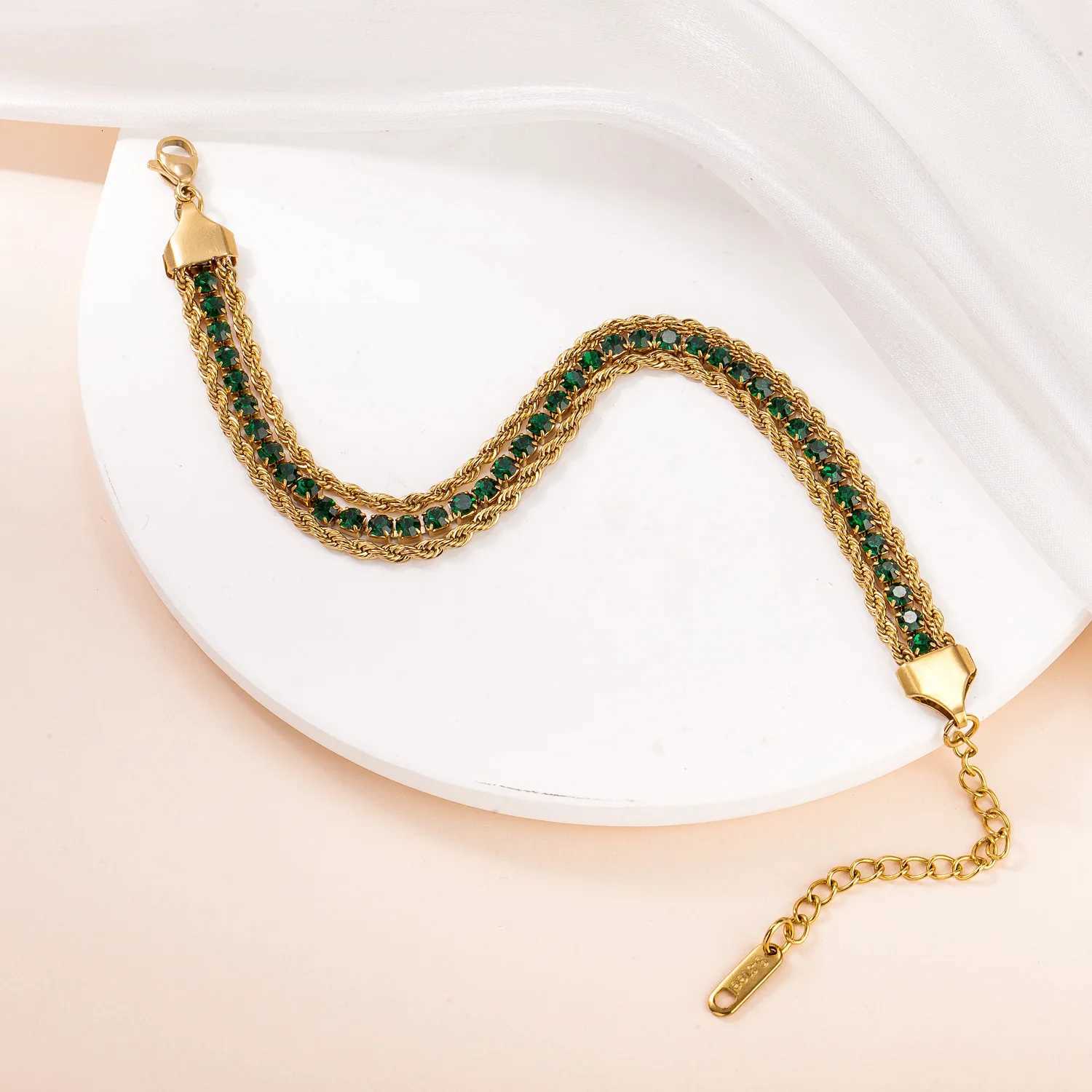 Adjustable 18K Gold Plated Stainless Steel Tennis Zircon Three Layers Rope Chain for Women M251213