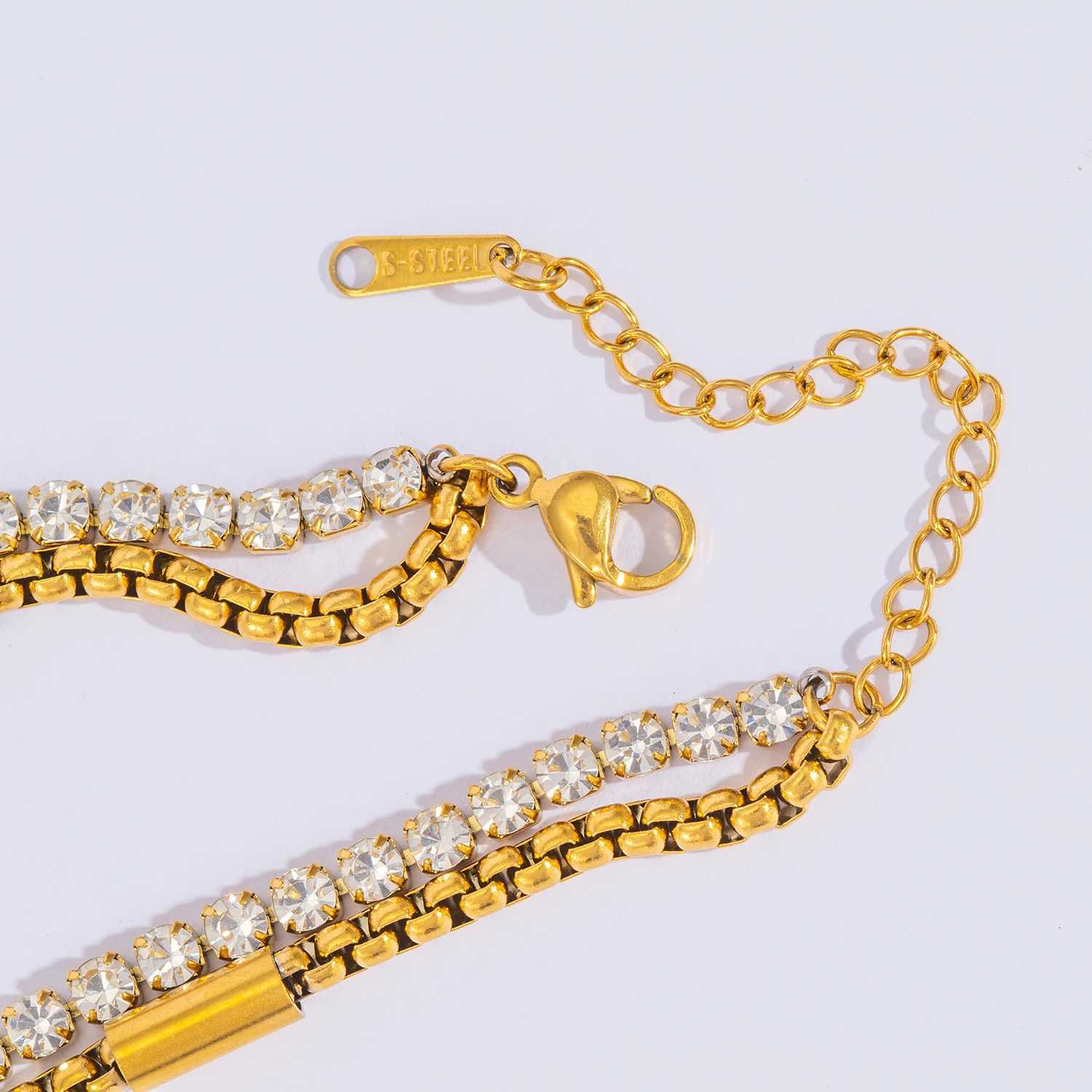 New Fashion Creative Double Layer Stacking CZ Inlaid Stainless Steel Chain Jewelry for Women Hypoallergenic Rustproof M251213