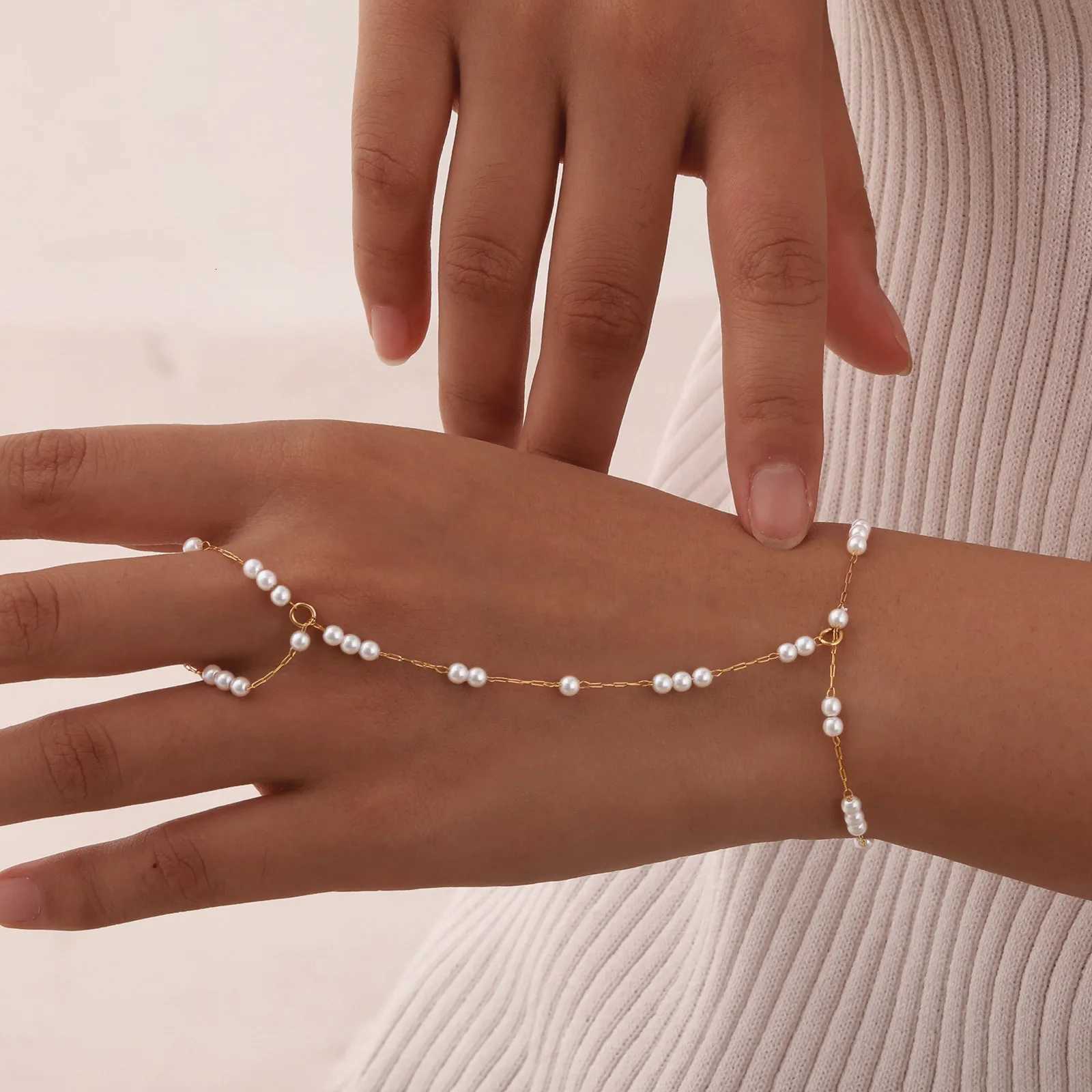 Vnox Stainless Steel Beads Link Chain Finger s For Women New Fashion Finger Hand Chain Jewelry Gifts M251213