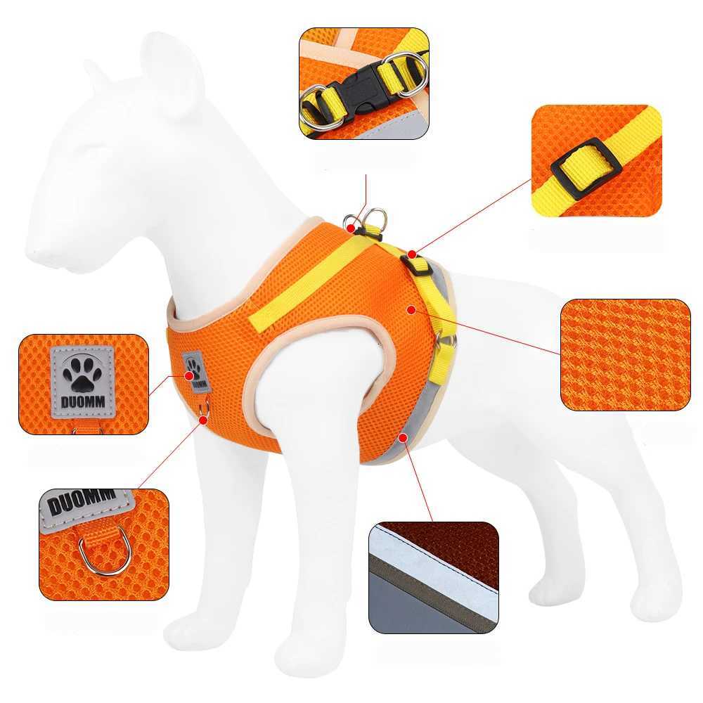 Summer Breathable Mesh Pet Harness Leash Set - Reflective Vest for Dogs Cats Adjustable Comfort Safety Chest Strap M251213