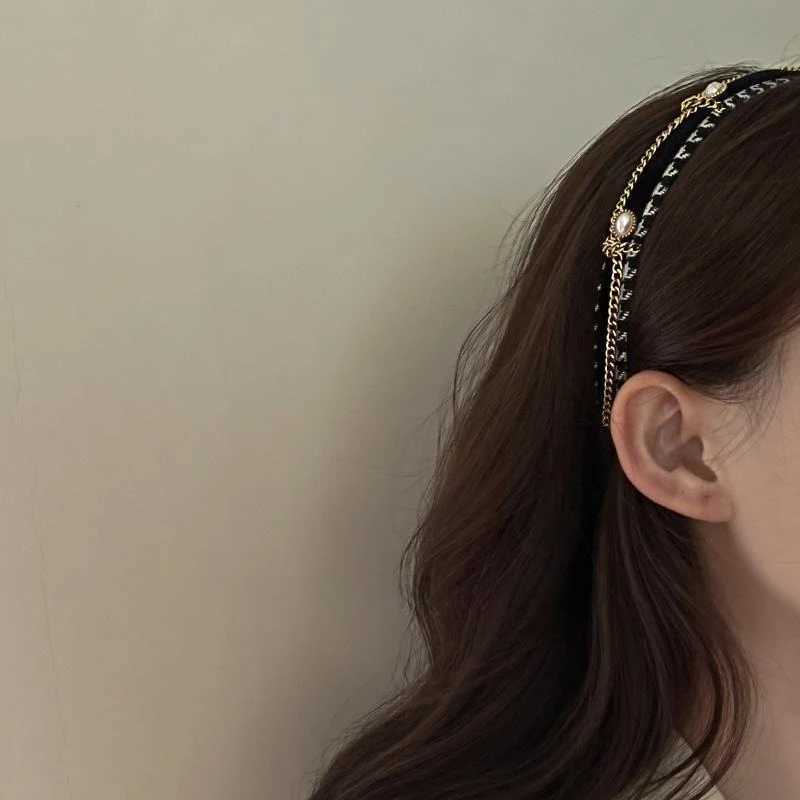 French thousand bird grid pearl chain band high-end exquisite retro design hairpin Y251213