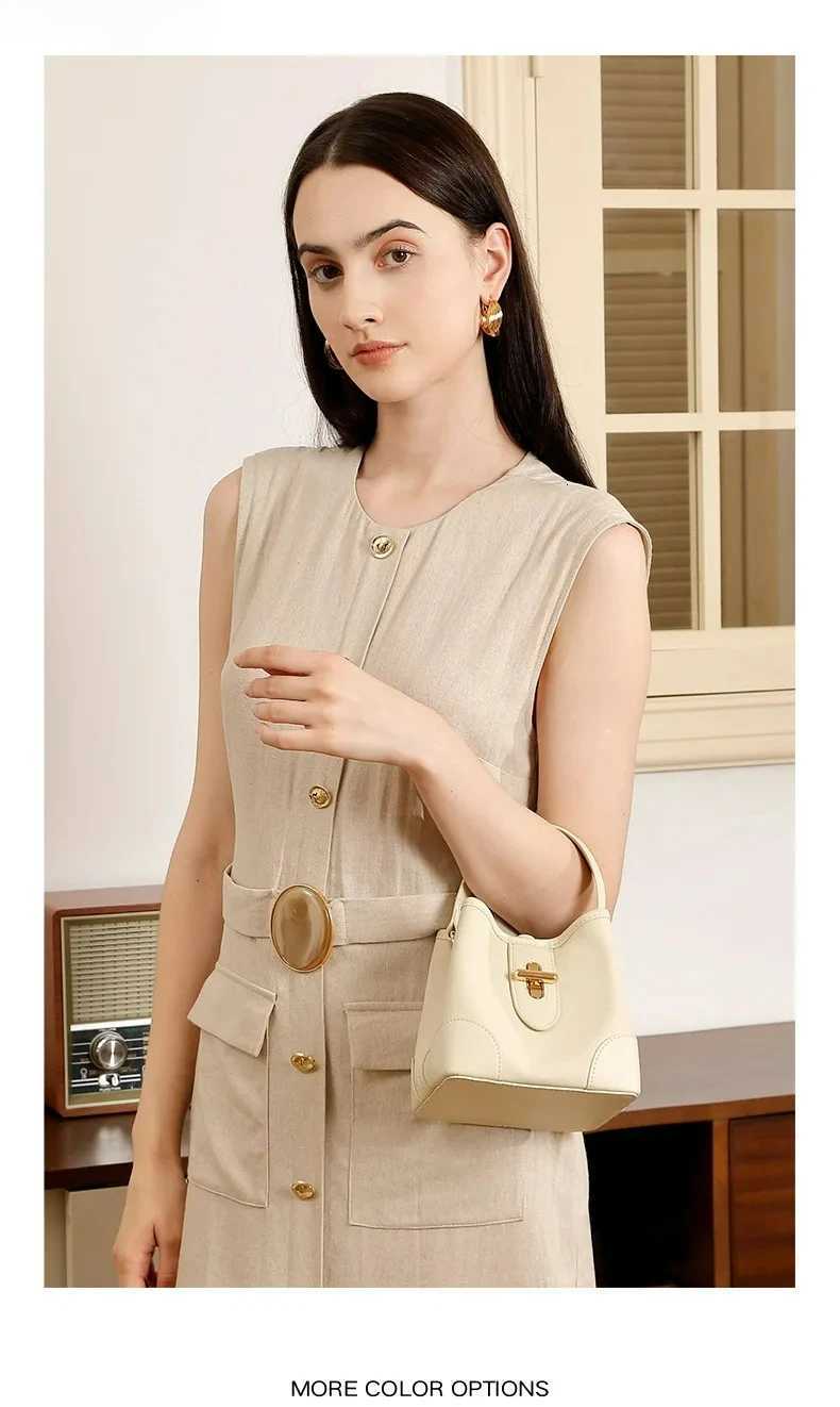 New Arrival Ladies Genuine Leather Handbag Fashion Luxury Trendy Simple Bucket BagT251213