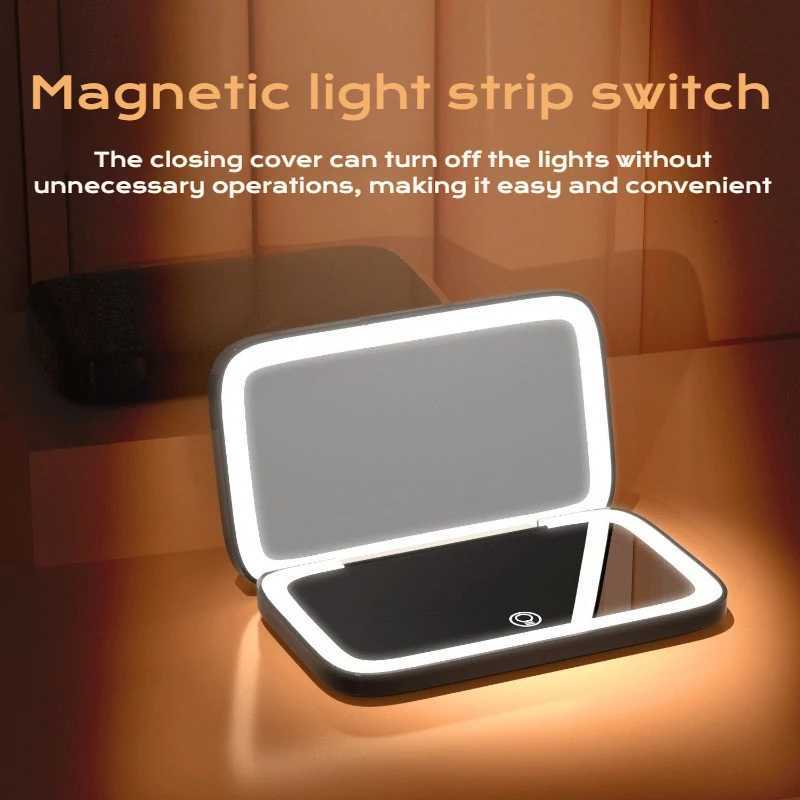 Compact Mini Gift Vanity Folding Cosmetic Mirror with Lights Portable Hand Held Small Pocket Travel Makeup Mirror 2X magnifyingT251213