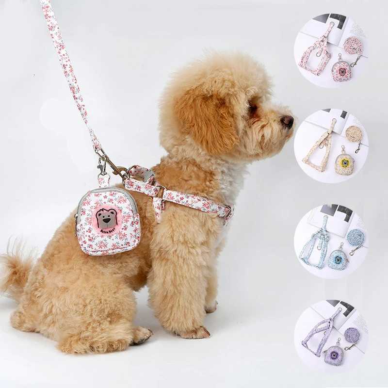 Pet Dog Leash with Snack Bag Summer Floral Pattern Dog Chest Strap Cat Leash Outdoors Accessories for Dogs And Cats M251213