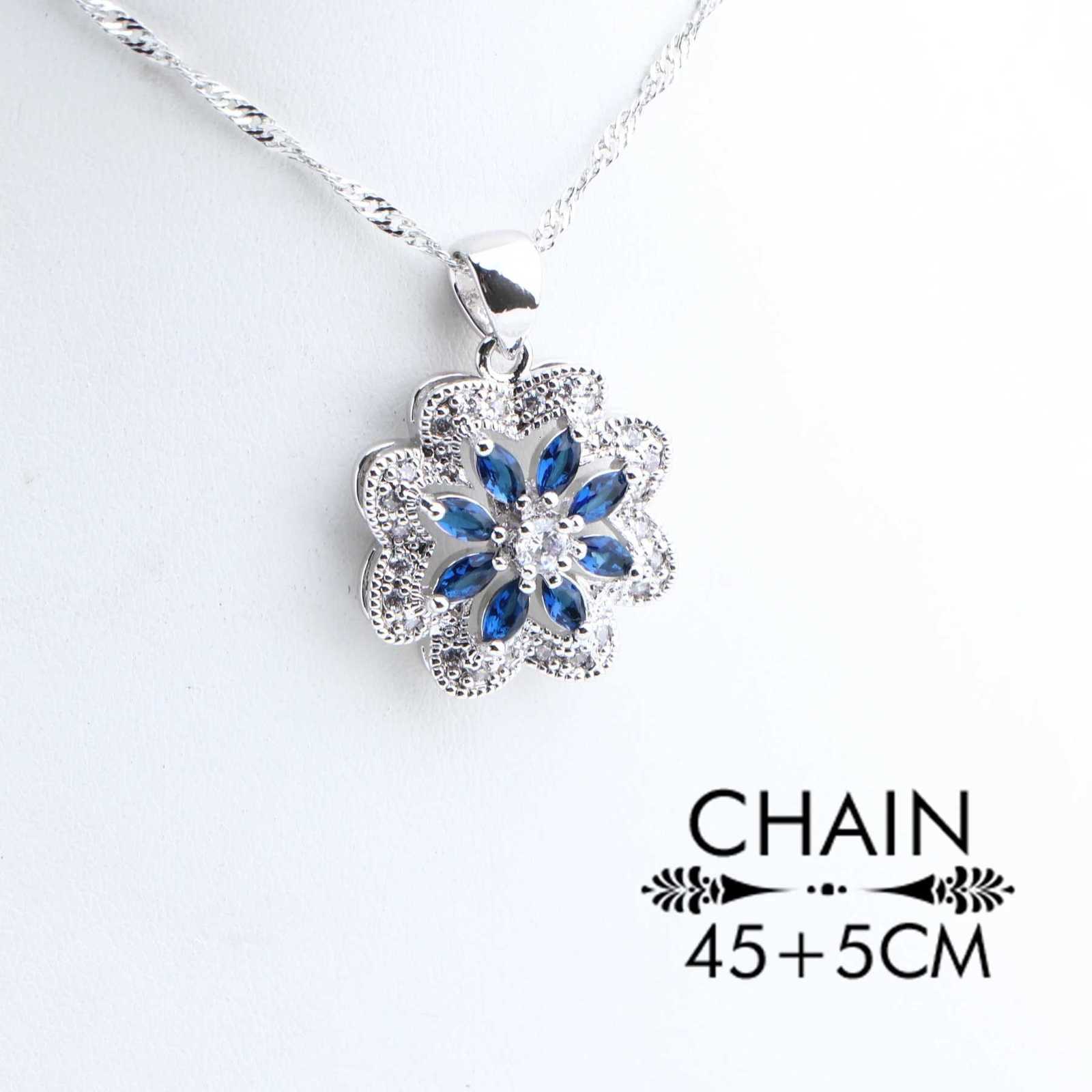 925 Sterling Silver Jewelry Sets Bridal Blue Zircon For Women Wedding Rings Earrings s Pendants Necklace Set M251213