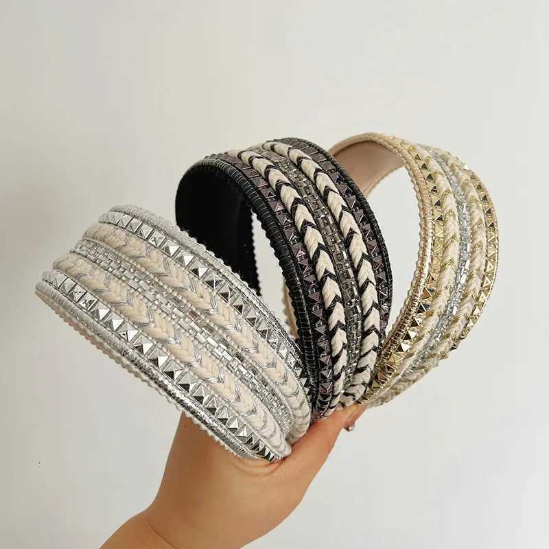 Popar Rivets Sequins Hair Accories Heaear For Wen Luxury Sier Wire Woven Metal Punk Style Rivets Hair Hoops dr Y251213