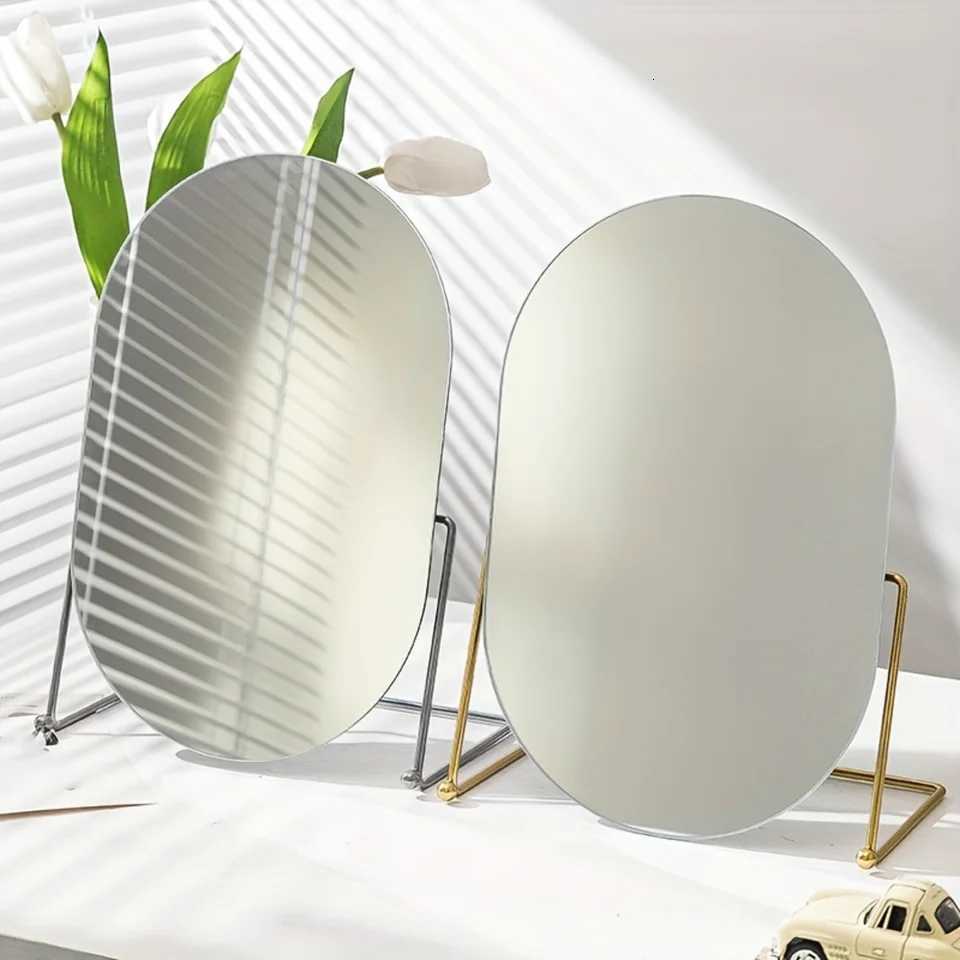 Oval Tabletop Vanity Mirror 1pc Nordic Style Iron Art Makeup Mirror Portable Desk Counter Top Mirror for Office Bathroom ShavT251213