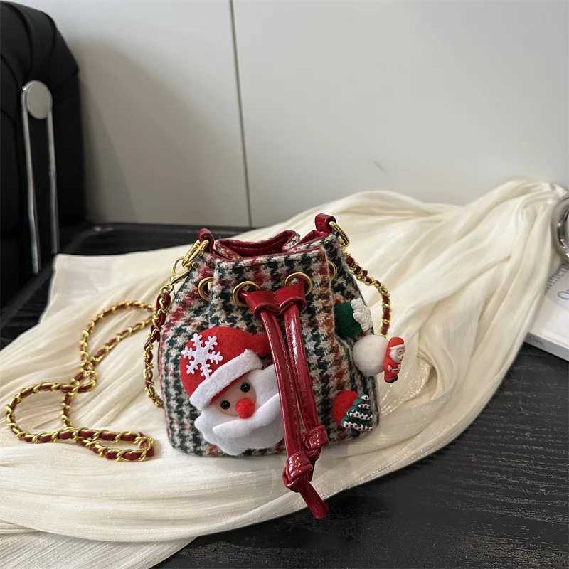 Christmas girls tweed check crossbody bagRetro high-end designfashionable versatile for wintercute stylish for little ladiesT251213