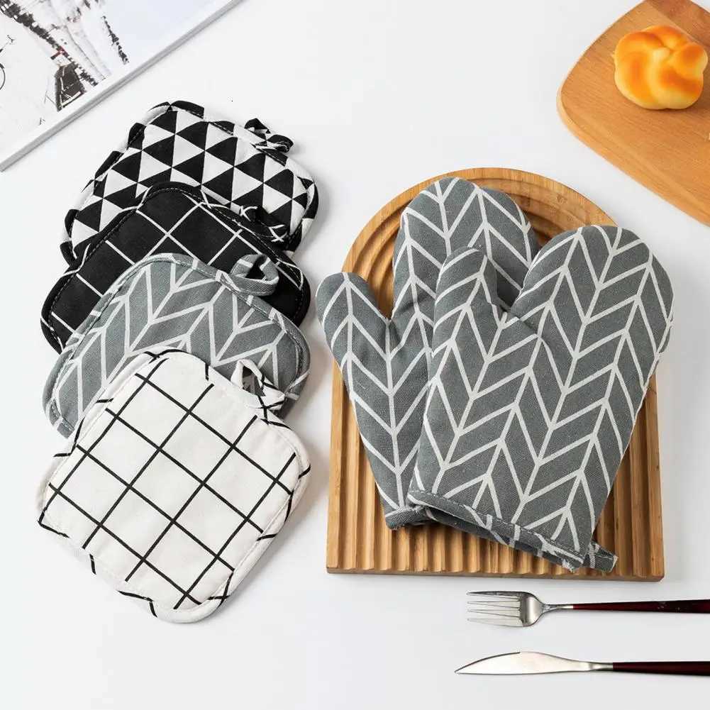 Quilted Cotton Oven Mitts Oven Mitts with Strong Grip High Heat Resistant Oven Mitts Pot Holders Set with Non-slip for Cooking H251212