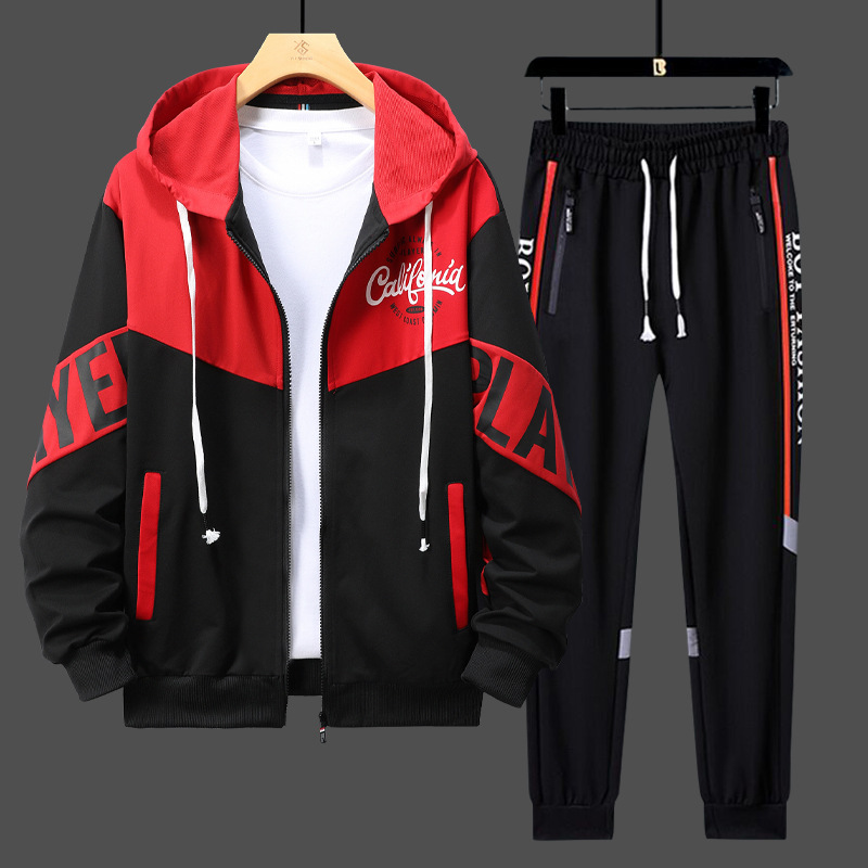 Trendy Brand Handsome Zip-Up Hoodie Tracksuit for Teen Boys: New Spring & Autumn 2-Piece Set, Sporty & Casual