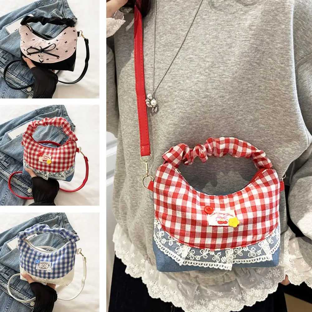 Bow Lace Splicing Dumpling Handbag Grid French Underarm pouch Tote bag Single-shoulder crossbody bag Daily commuting bagT251213
