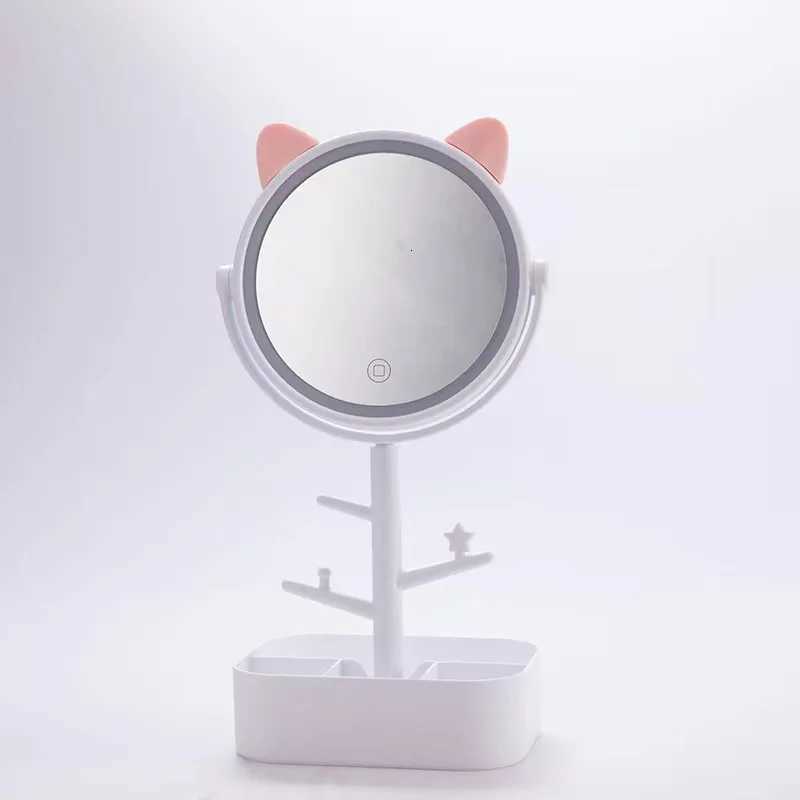Ears LED Makeup Mirror With Light Lamp With Storage Desktop Rotating Cosmetic Mirror Light Adjustable Dimming USB Vanity MirrorT251213