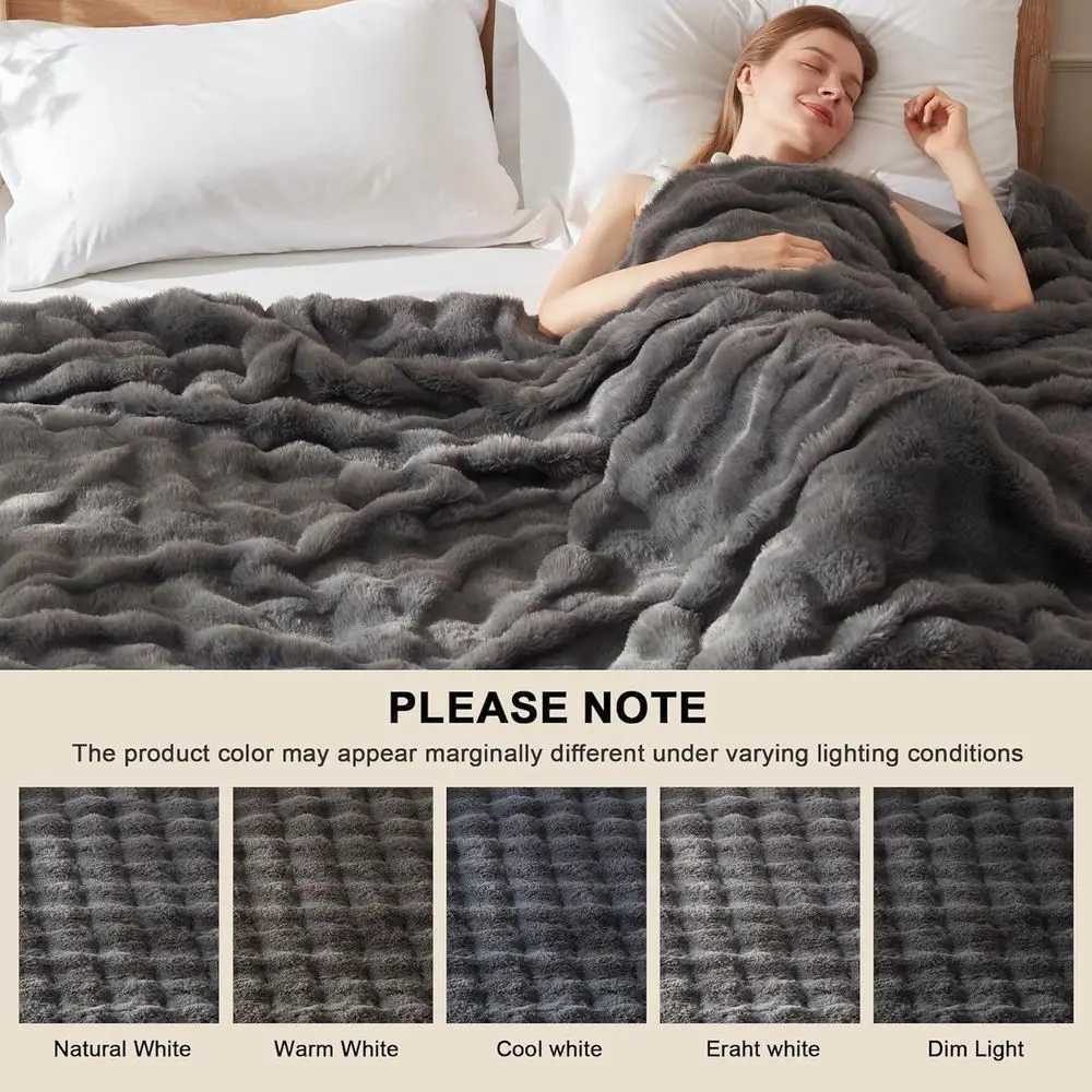 Twin Size Plush Faux Fur Electric Blanket with 6 Heat Levels 10-Hour Auto-Off Machine Washable 62x84 Dark Grey Y251212
