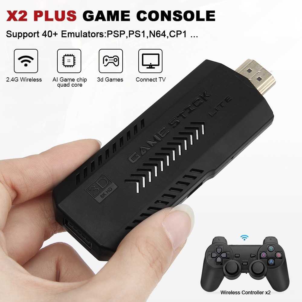 X2 Plus 256G Retro Game Stick 50 Emulators 4K TV Handheld Game Console Compatible Wireless Controller for N64 DC K251107