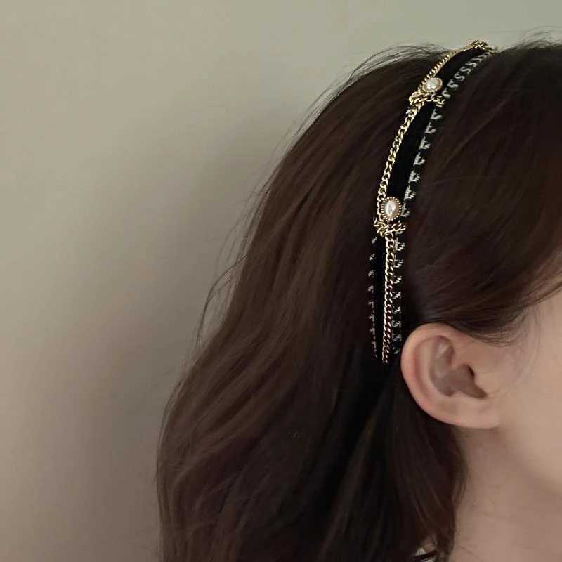 French thousand bird grid pearl chain band high-end exquisite retro design hairpin Y251213