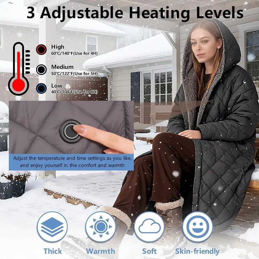 Wireless Cordless Heated Blanket 20000mAh Womens Electric Hooded Robe 45x32 for Outdoor Use Y251212